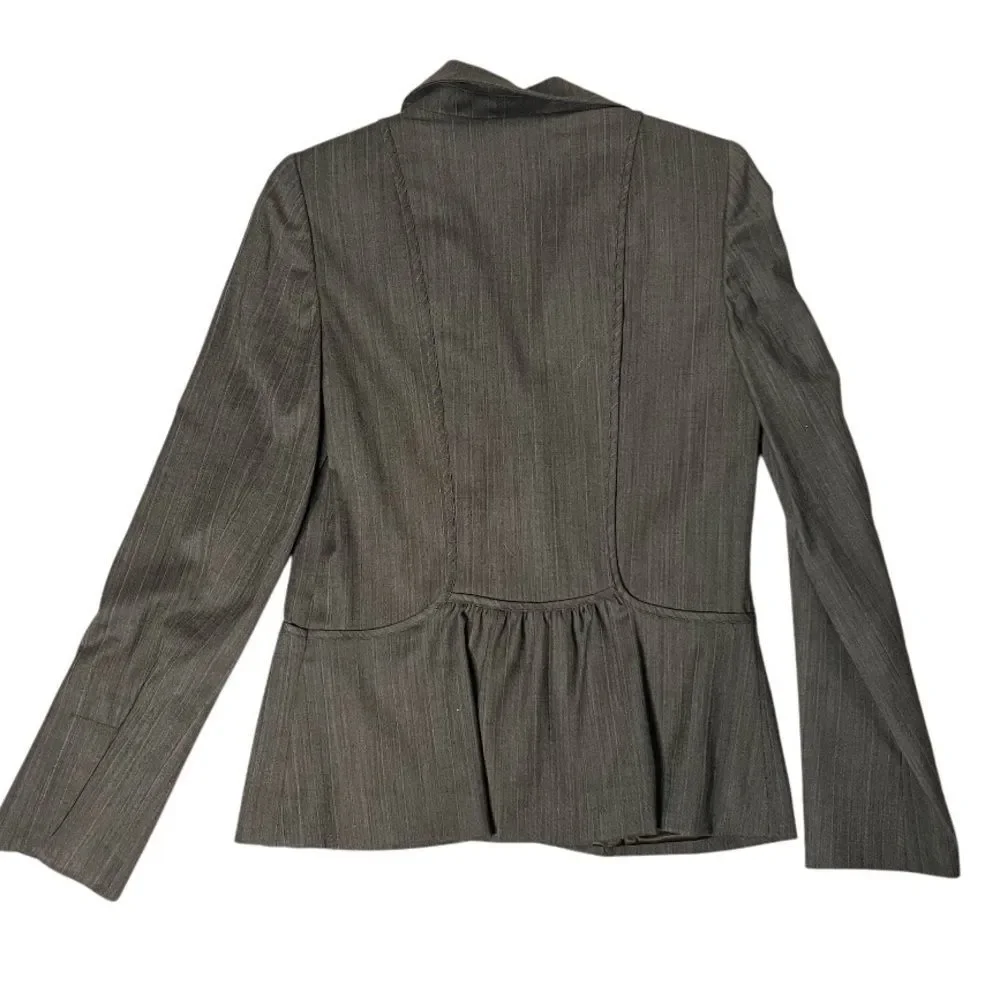 CLASSIQUES ENTIER Pin Striped Blazer Jacket Brown One Button Peplum Lined Size 6